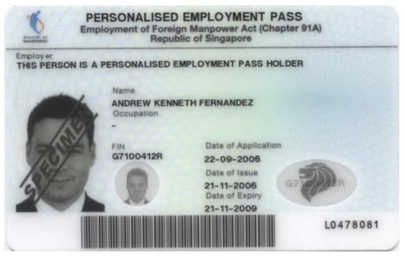 Singapore Personalised Employment Pass (PEP)